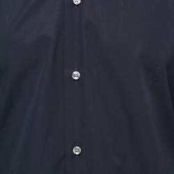 Pre Owned Boss by Hugo Boss Navy Blue Cotton Slim Fit Button Front Shirt L