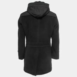 Pre Owned Boss By Hugo Boss Black Wool Single Breasted Hooded Coat M
