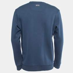 Pre Owned Boss By Hugo Boss Navy Blue Logo Print Knit Salbo Circle Sweatshirt L
