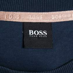 Pre Owned Boss By Hugo Boss Navy Blue Logo Print Knit Salbo Circle Sweatshirt L