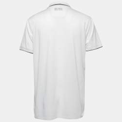 Pre Owned تي شيرت بوس باي هوغو بوس بولو حياكة بشعار مطرز لون أبيض مقاس كبير جداً