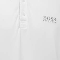 Pre Owned تي شيرت بوس باي هوغو بوس بولو حياكة بشعار مطرز لون أبيض مقاس كبير جداً