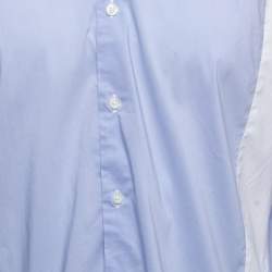 مملوكة مسبقًا Boss Orange By Hugo Boss White/Blue Cotton Blend Button Front Full Sleeve Shirt XXL