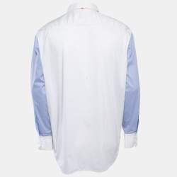 مملوكة مسبقًا Boss Orange By Hugo Boss White/Blue Cotton Blend Button Front Full Sleeve Shirt XXL