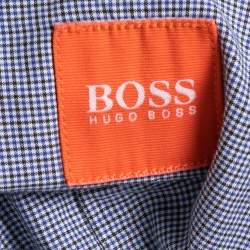 Pre Owned Boss Orange By Hugo Boss Blue Micro Checked Cotton Button Front Full Sleeve Shirt XXXL
