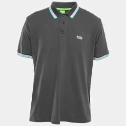 Pre Owned Boss By Hugo Boss Grey Logo Embroidered Cotton Pique Polo T-Shirt 3XL