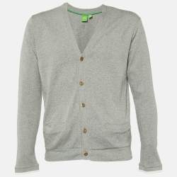 Boss By Hugo Boss Grey Cotton Knit Button Front Cardigan L