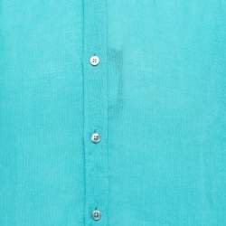 Pre Owned Boss By Hugo Boss Blue Linen Button Front Half Sleeve Shirt XL