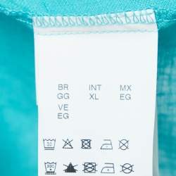 Pre Owned Boss By Hugo Boss Blue Linen Button Front Half Sleeve Shirt XL