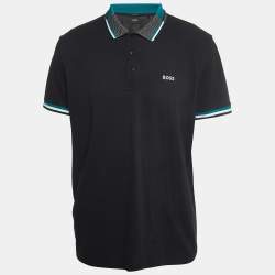 Pre Owned Boss By Hugo Boss Black Cotton Contrast Detail Polo T-Shirt XXL