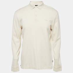 Pre Owned Boss By Hugo Boss Cream Cotton Knit Long Sleeve Polo T-Shirt L