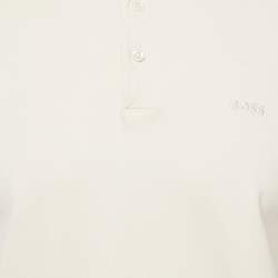 Pre Owned Boss By Hugo Boss Cream Cotton Knit Long Sleeve Polo T-Shirt L