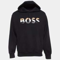Pre Owned Boss By Hugo Boss Black Logo Print Cotton Knit Oversized Hoodie M