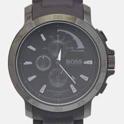 Boss By Hugo Boss Black Ion Plated Stainless Steel Rubber HB.76.1.34.2161 Men's Wristwatch 47 mm