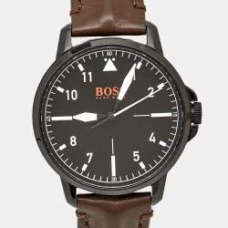 Boss By Hugo Boss Black Ion Plated Stainless Steel Leather Orange 1550062 Men's Wristwatch 42 mm