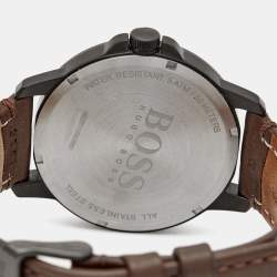 Boss By Hugo Boss Black Ion Plated Stainless Steel Leather Orange 1550062 Men's Wristwatch 42 mm