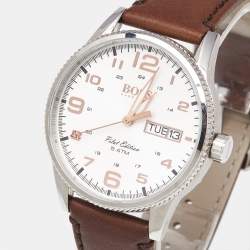 Boss By Hugo Boss Silver Stinless Steel Leather Pilot Edition HB.279.1.14.2872 Men's Wristwatch 44 mm