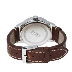 Pre Owned Hugo Boss Black Stainless Steel and Leather Boss HB. 88.1.14.2430 Men's Wristwatch 45 mm