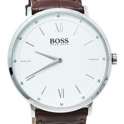Hugo Boss White Stainless Steel Leather HB.274.1.14.3164 Quartz Men's Wristwatch 40 mm