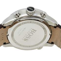 Pre Owned Hugo Boss Silver Stainless Steel Leather 1512739 Men's Wristwatch 44 mm 