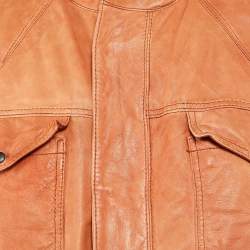 Pre Owned Boss Orange by Hugo Boss Brown Leather Zip-Up Jacket L