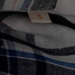 Boss Orange by Hugo Boss White and Blue Check Print Linen Short Sleeves Shirt S