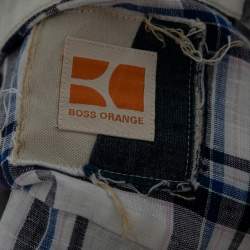 Boss Orange by Hugo Boss White and Blue Check Print Linen Short Sleeves Shirt S