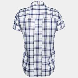 Boss Orange by Hugo Boss White and Blue Check Print Linen Short Sleeves Shirt S