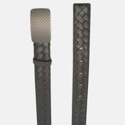Bottega Veneta Black Intreciato Leather Plaque Buckle Belt 105CM