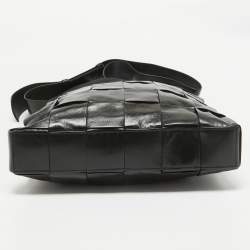 Bottega Veneta Black Intreccio Leather Cassette Messenger Bag
