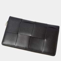 Bottega Veneta Black Leather Intrecciato Zip-Around Long Wallet