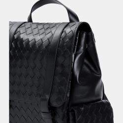 Bottega Veneta Black Leather Intrecciato Leather Backpack Bag