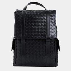 Bottega Veneta Black Leather Intrecciato Leather Backpack Bag