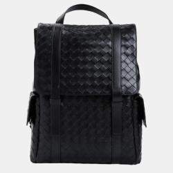 Bottega Veneta Black Intrecciato Leather Backpack Bag