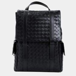 Bottega Veneta Black Intrecciato Leather Backpack Bag