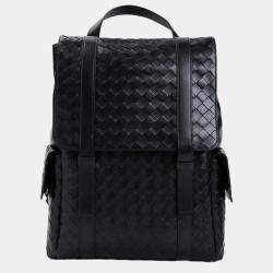 Bottega Veneta Black Leather Intrecciato Leather Backpack