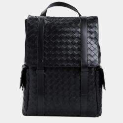 Bottega Veneta Black Leather Intrecciato Leather Backpack