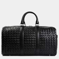 Bottega Veneta Black Leather Classic Intrecciato Duffle Bag