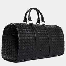 Bottega Veneta Black Leather Classic Intrecciato Duffle Bag