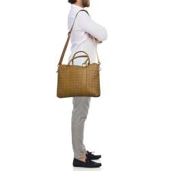 Bottega Veneta Tan Intrecciato Leather Briefcase