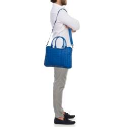 Bottega Veneta Blue Intrecciato Leather Slim Briefcase