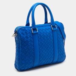 Bottega Veneta Blue Intrecciato Leather Slim Briefcase