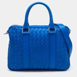 Bottega Veneta Blue Intrecciato Leather Slim Briefcase