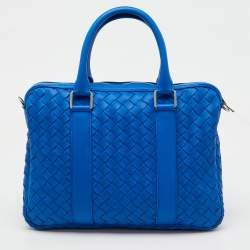 Bottega Veneta Blue Intrecciato Leather Slim Briefcase