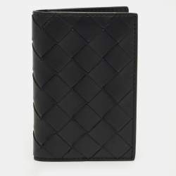 Pre Owned Bottega Veneta Black Intrecciato Leather Bifold Card Holder