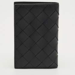 Pre Owned Bottega Veneta Black Intrecciato Leather Bifold Card Holder