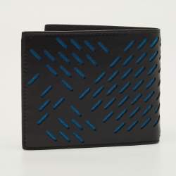 مملوكة مسبقًا Bottega Veneta Black/Blue Perforated Leather Bifold Wallet