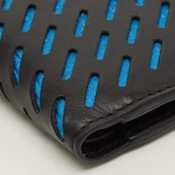 مملوكة مسبقًا Bottega Veneta Black/Blue Perforated Leather Bifold Wallet