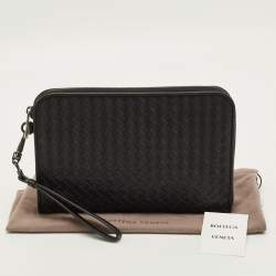Pre Owned Bottega Veneta Black Intrecciato Leather Document Clutch