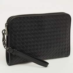 Pre Owned Bottega Veneta Black Intrecciato Leather Document Clutch